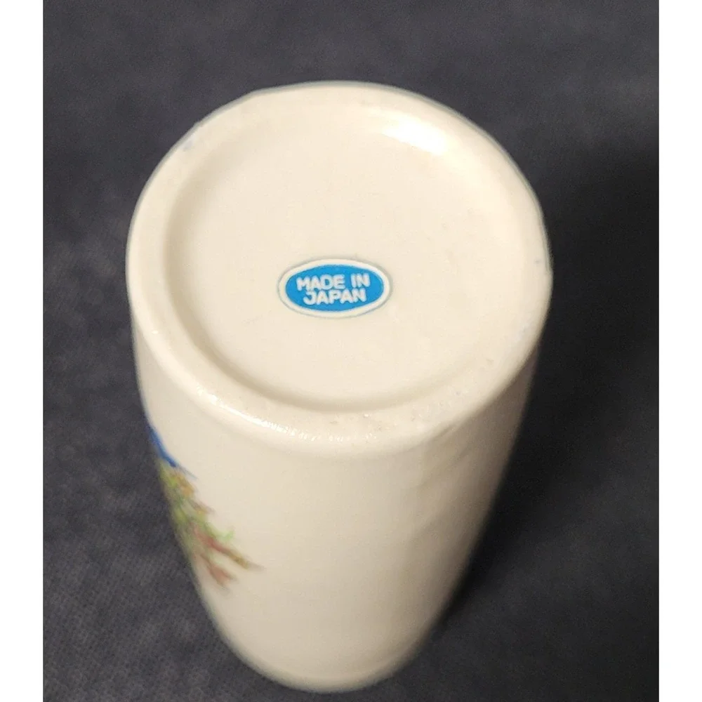 Japanese Porcelain Bud Vase Hand-Painted Rickshaw Floral Design Vintage 1950s